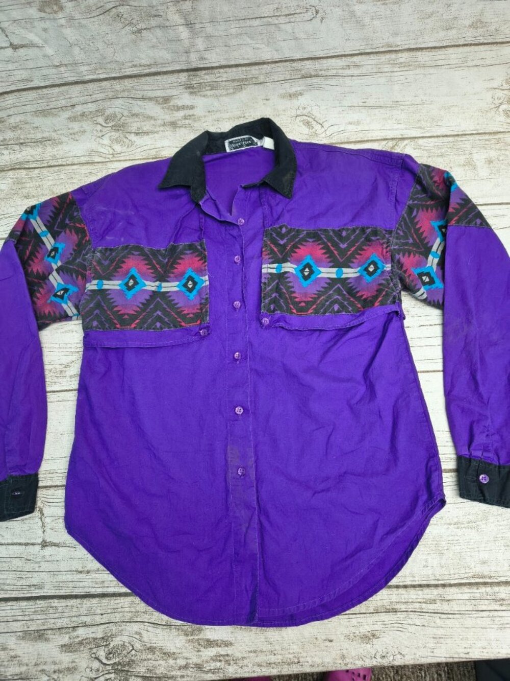 Vintage 1993 Adobe Rose Purple Southwestern Western Shirt
